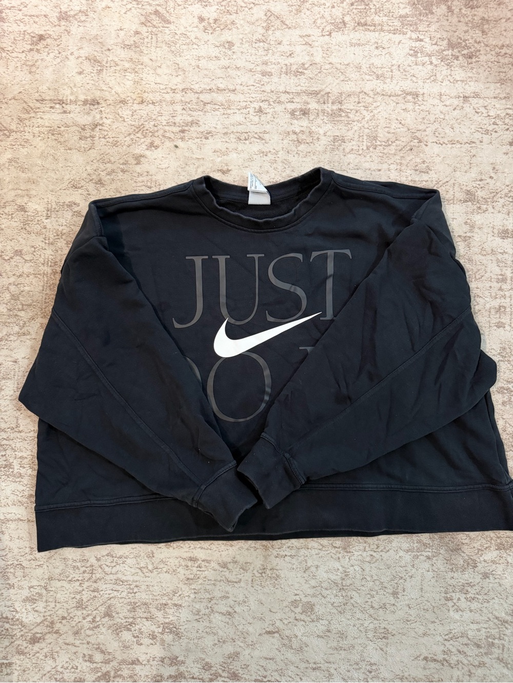 Nike Women's Black Crewneck Sweatshirt with White Swoosh & 'JUST' Graphic